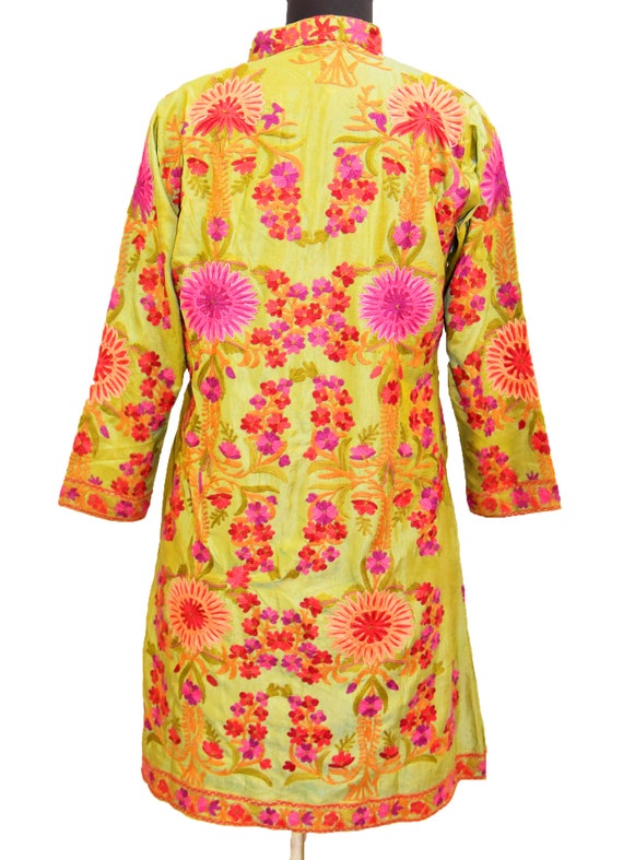 Nargis Blue Kashmiri Crewel Hand Embroidered Long Cotton Dress