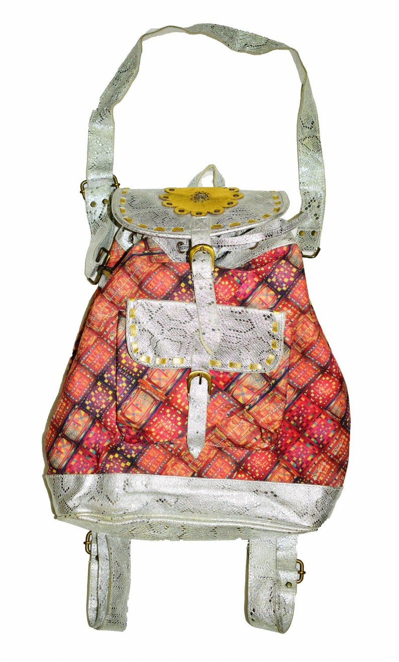 Vintage Banjara Gypsy Leather Handbag Bag Banjara Silver leather Backpack Bags,Printed Textile Indian Hip Banjara Suede Leather Shoulder Bag