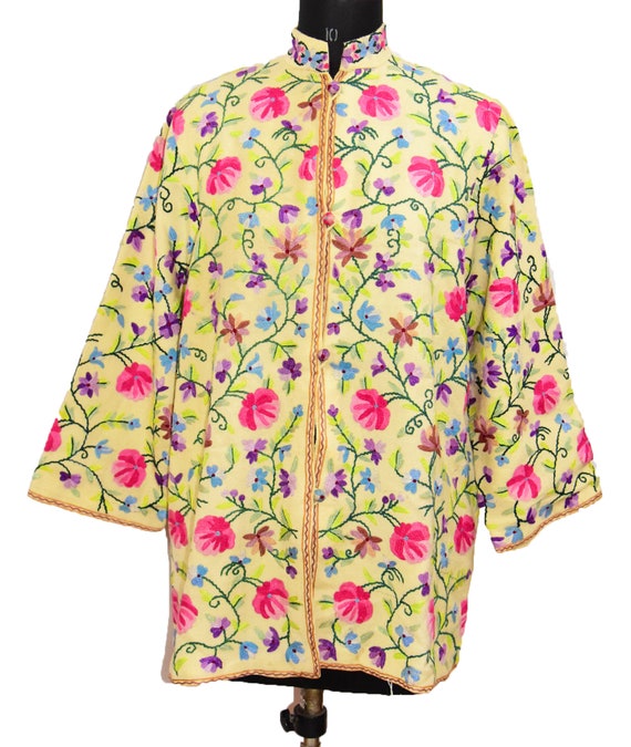 ethnic jacket cashmere 100% Pure Woolen flowers h… - image 4