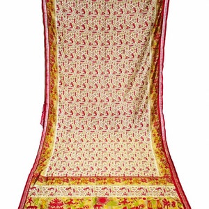 Vintage Beautiful Marriage View Traditional Authentic Animal Painted Pen Hand Made Kalamkari Saree Indian Chennuri Art Silk Sari Clothing