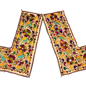 Vintage Gujarati Doorway Decor, Wall Hanging, Handmade Embroidery Mirror Work L Shape Pair Wall Decor Banjara Tribe&#39;s Home Decoration Door