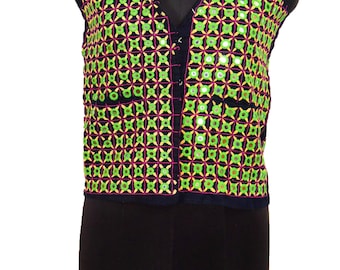 Vintage Ethnic Gujarati Rabari Kutch Traditional Rajasthani Green Hand Embroidered Heavy Mirror Work Designer Wholesaler Tribal Black Jacket