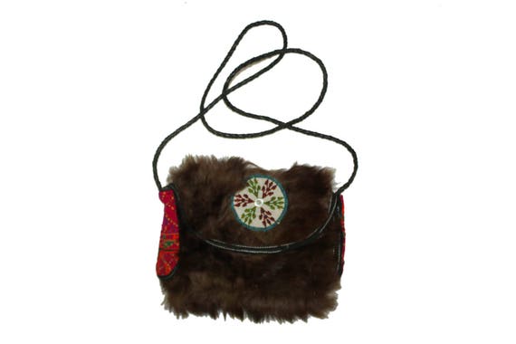 Ethnic Vintage Banjara Brown Fur Faux Handmad Old… - image 1