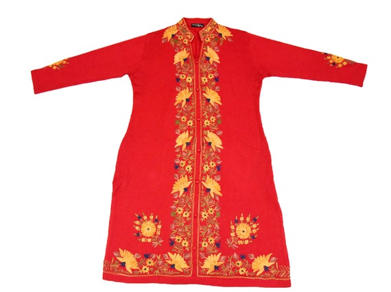 Ethnic Indian Kashmiri Vintage Long Red Dress Cas… - image 10