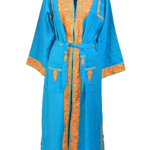 Antieke Indiase Kashmiri Vintage Lange Jas Vrouwen Kasjmier Zuivere Wol Handgemaakte Geborduurde Jas Boho Jas Paisley Stiksels Romantische Lange