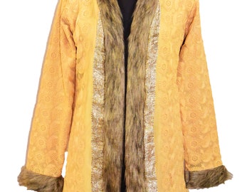 Vintage Boho Beautiful Indian Dupatta Jacket Kaftan Party Wear Faux fur Blazer Hand Embroidered Kimono Embellished Evening Long Open Coat