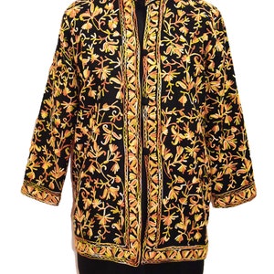 etnische jas kasjmier 100% puur wollen bloemen handgeborduurde jas boho antieke handgemaakte vintage jas zwarte paisley stiksels romantisch