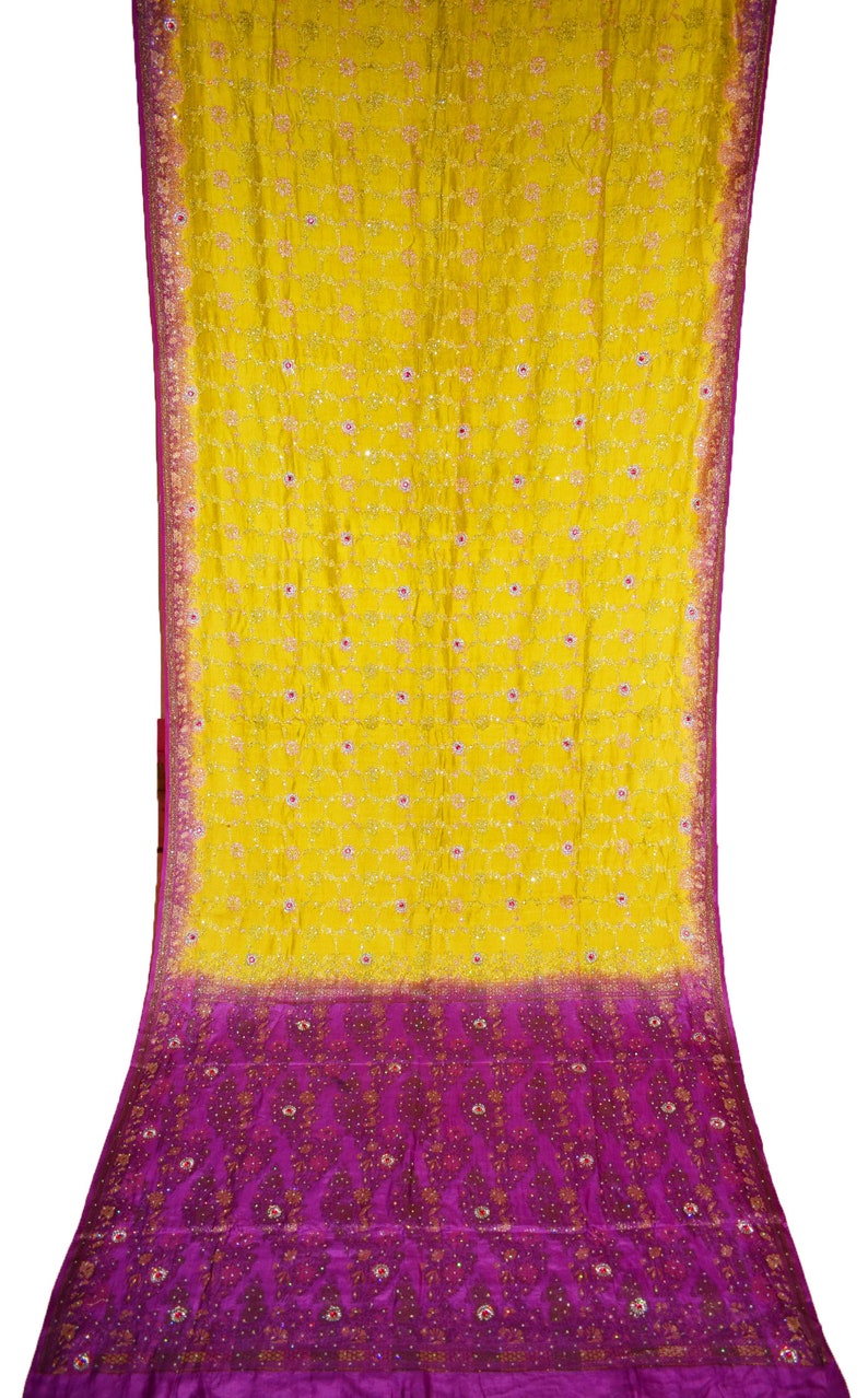 Antique Amazing Indian Vintage 100/% Pure Silk Lemon And Purple Zari Border Handmade Saree Woven Sari Ethnic Used Craft Fabric Wear 5 Yard