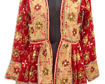 Unique Beautiful Boho Keriya Jacket Kaftan Venice 80s Beaded Embroidered Kimono Embellished Evening Vintage Dupatta Frocks Very Heavy Jacket