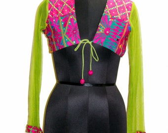 Vintage Indian Gujarat Banjara Rabari Kuchi Very Beautiful Handmade Embroired Mirror Work Pom Pom Festival Indie Hippie Vest Open Jacket
