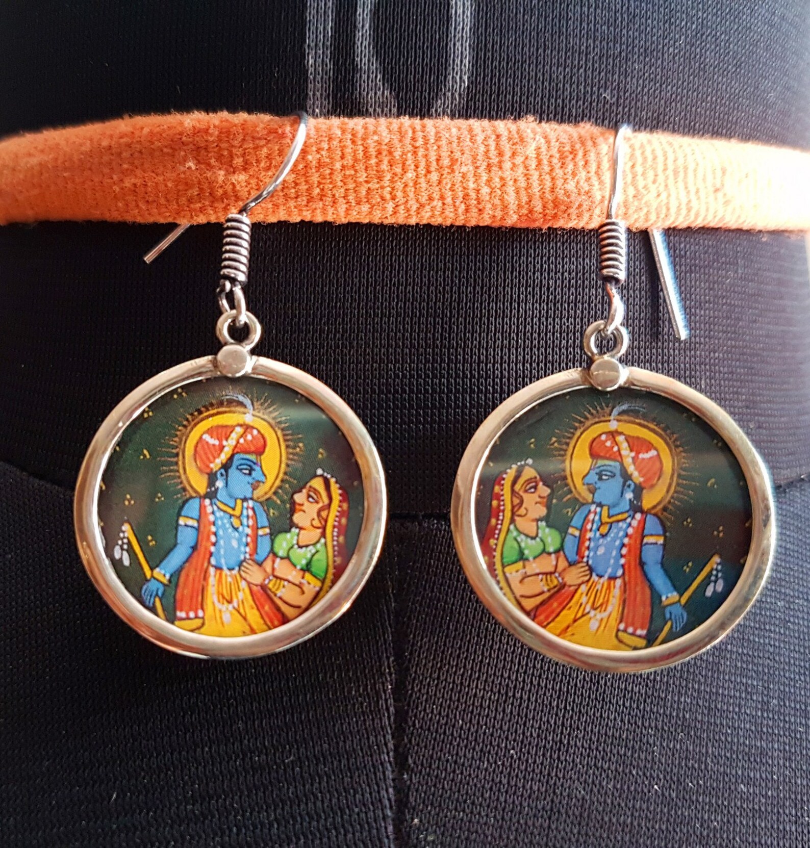 Handmade Painted Radha Krishna Pendant With Sterling Silver Etsy
