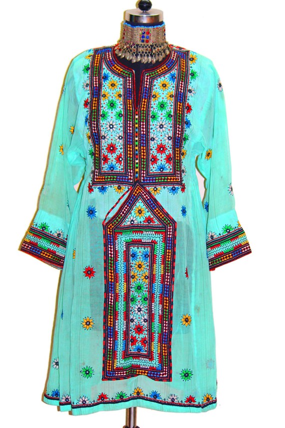 Antique Afghan pakistan dress mirror work hand embroidery gypsy tunic hippie tribal baloch bohemian banjara balochi Kurta top dress girl/'s