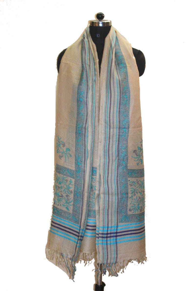 Antique Vintage Amazing Style Indian Dupatta Long Stole 100/% Pure Woolen White Wrap Hijab Printed Work Wrap Scarves Free Shipping Worldwide