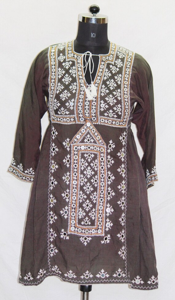 Antique Afghan pakistan dress mirror work hand embroidery gypsy tunic hippie tribal baloch bohemian banjara balochi Kurta top dress girl/'s