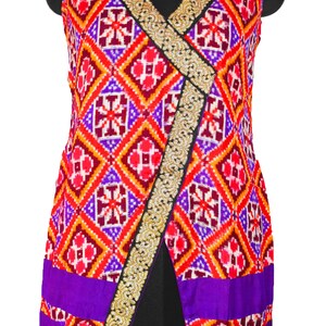 Antique Vinatge Indian Gujarati Beautiful Patola Printed Kurta Top Outline Border Zari Work Long 100% Pure Cotton Indian Ethnic Tunic Kurta