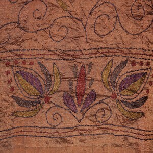 Vintage Beautiful Antique Indian Kantha West Bengal Saree 100% Pure Silk Dark Brown Saree Flower Hand Embroidery Thread Sarong Fabric Sari