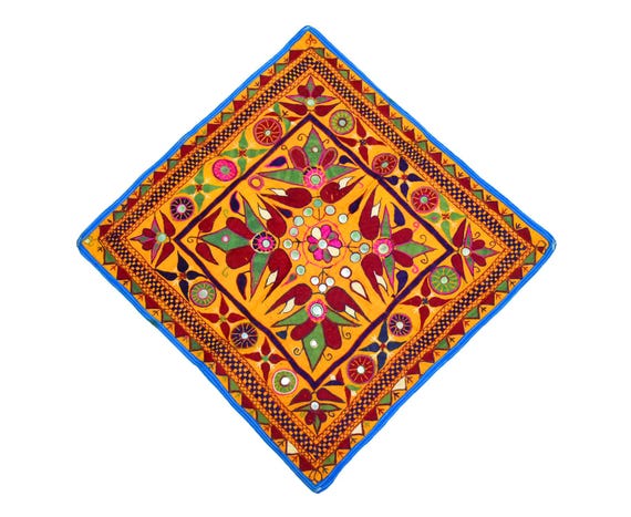 Antique Indian Large Kutch Hand Embroidery Mirror Work Tribal