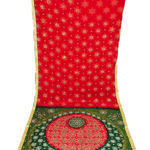 Vintage Indian Bandhani Printed Zari Border Embroidery Sari Beautiful Wedding Antique Hand Beaded Work Crepe Silk Saree From Gujarati Sari