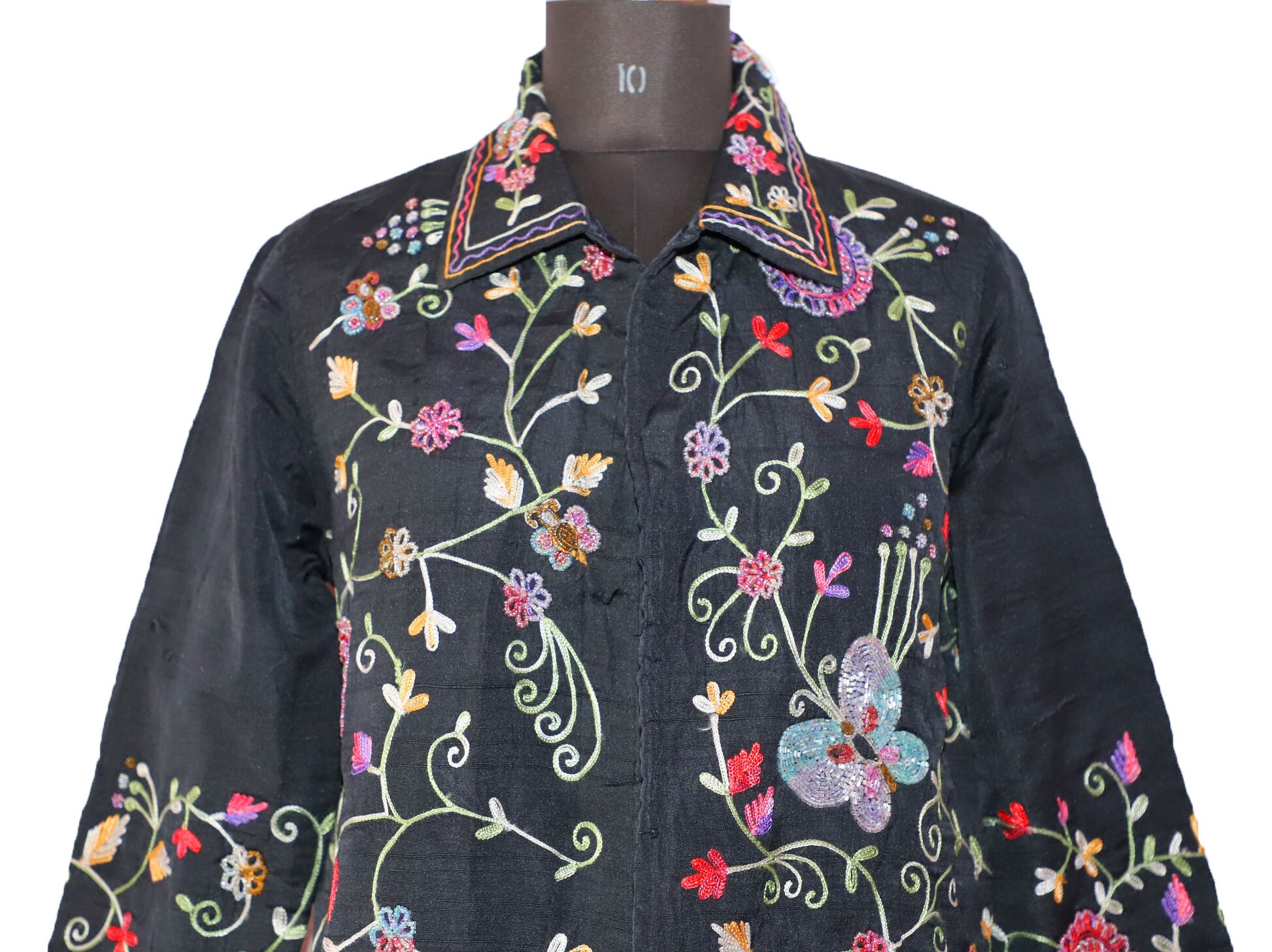 Vintage Eastern Indian Kashmiri Crewel Embroidery Jacket Boho  