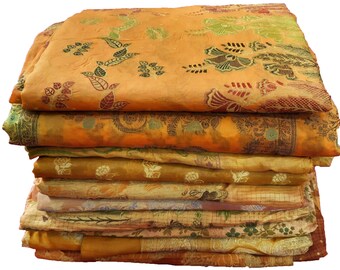 卸売ロット100枚ヴィンテージインド100%ピュアシルク生地サリー手刺繍