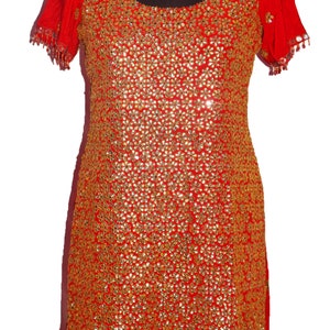 Beautiful Vintage Antique Indian Amazing Kurta Elegant Traditional Kameez Bridal Embroidered Heavy Beaded Work Wedding Red Kurta Top dress