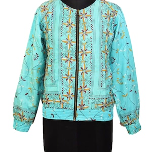 Antique Beautiful Vintage Indian Kantha West Bengal Unique Jacket Fabric Bomber 100% Pure Silk Handmade Embroidery Work Traditional Jackets