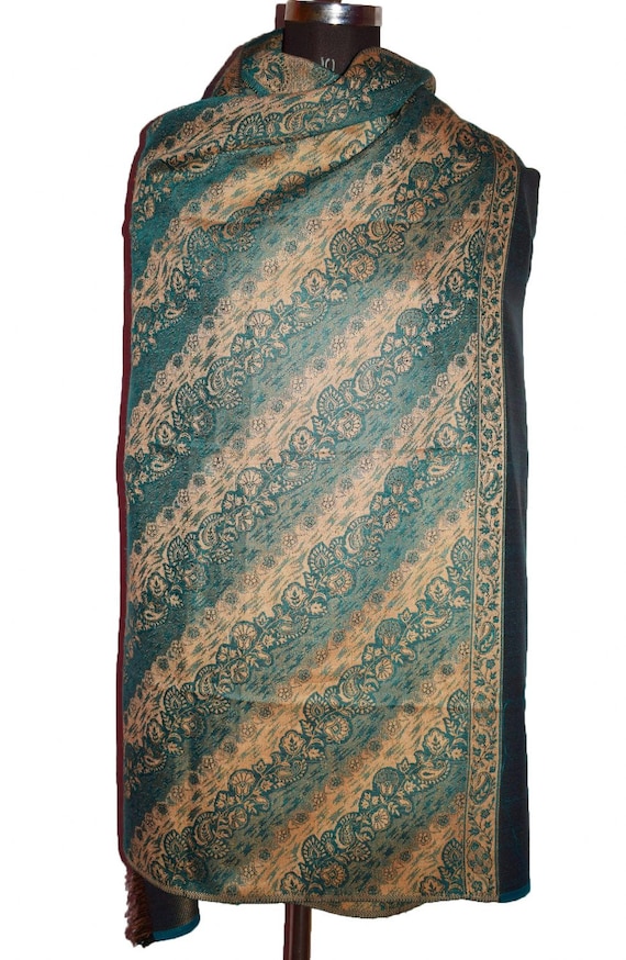 Antique Reversible Blanket or Vintage Shawl 1980s 