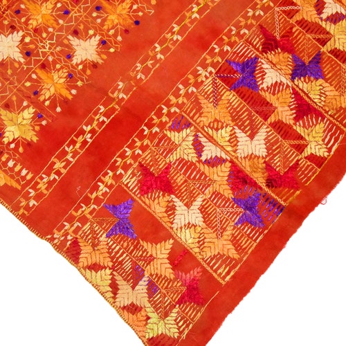 Antique Vintage Indian Very Old From Punjaba Textile Diamond Bagh shops Point Stitch Traditional Folk Hand Embroidered Work Phulkari Bagh Shawl L