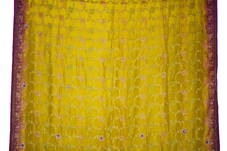Antique Amazing Indian Vintage 100/% Pure Silk Lemon And Purple Zari Border Handmade Saree Woven Sari Ethnic Used Craft Fabric Wear 5 Yard