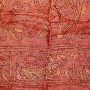 Vintage Beautiful Indian Kantha West Bengal Saree 100% Pure Silk Maroon Saree Handmade Embroidery Thread Work Indian Sarong 5YD Fabric Sari.