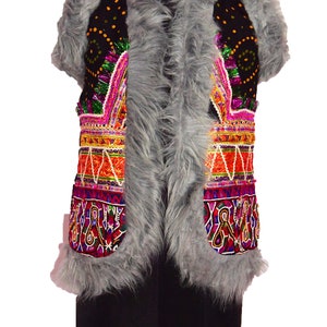 Banjara Bohemian Vintage Gujarat Rabari Handmade Embroidered Pure Wool Jacket Tie Dye Music Festival Look Faux Fur Short Party Wear Jacket
