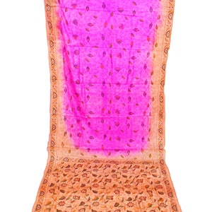 Old Vintage Beautiful Antique Indian Kantha West Bengal Saree 100% Pure Silk Brown And Pink Saree Flower Hand Embroidery Sarong Fabric Sari