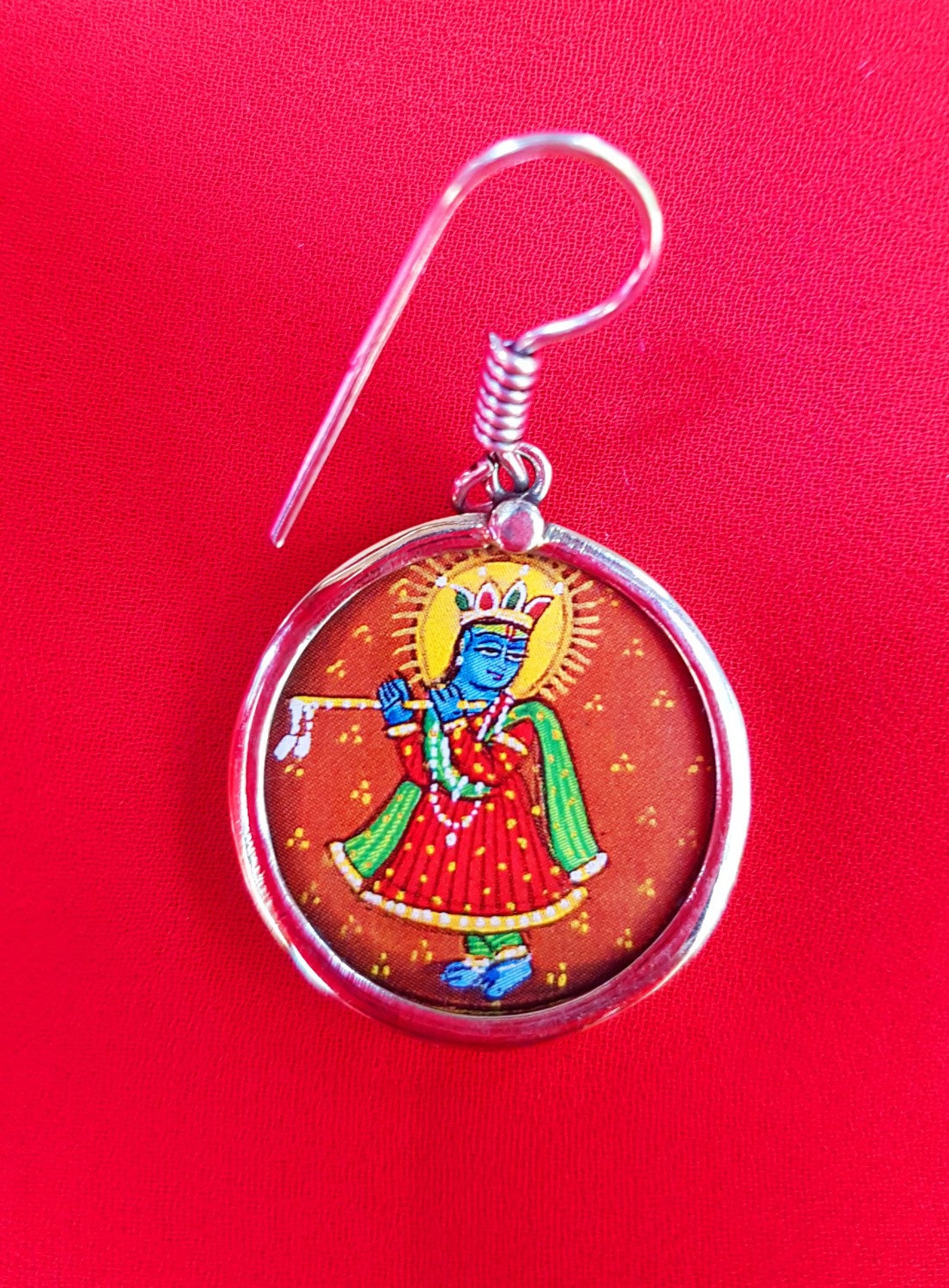 Handmade Painted Krishna Pendant With Sterling Silver Base and Etsy
