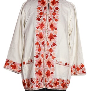 Beautiful Antique Vintage Eastern Indian KashmirI Woolen Embroidery /Boho Kashmir White Woolen Jacket  / Light Weight Wool / Girl&#39;s Jacket
