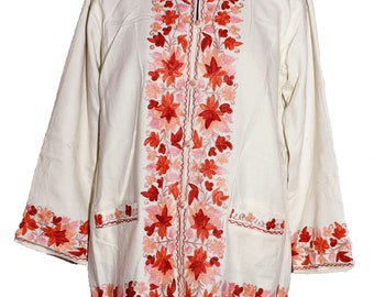 Beautiful Antique Vintage Eastern Indian KashmirI Woolen Embroidery /Boho Kashmir White Woolen Jacket  / Light Weight Wool / Girl's Jacket