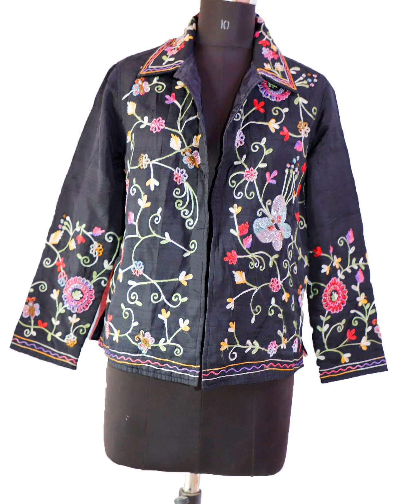 Vintage Eastern Indian Kashmiri Crewel Embroidery Jacket Boho