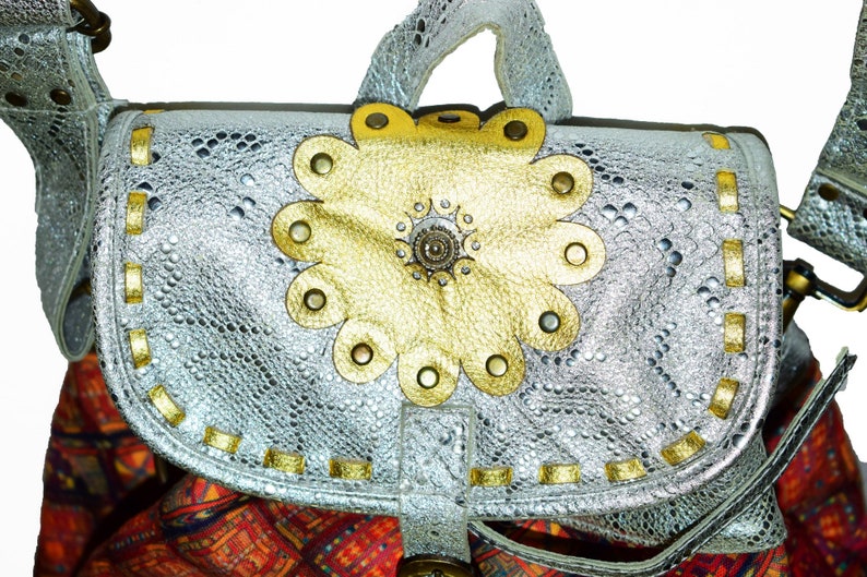 Vintage Banjara Gypsy Leather Handbag Bag Banjara Silver leather Backpack Bags,Printed Textile Indian Hip Banjara Suede Leather Shoulder Bag
