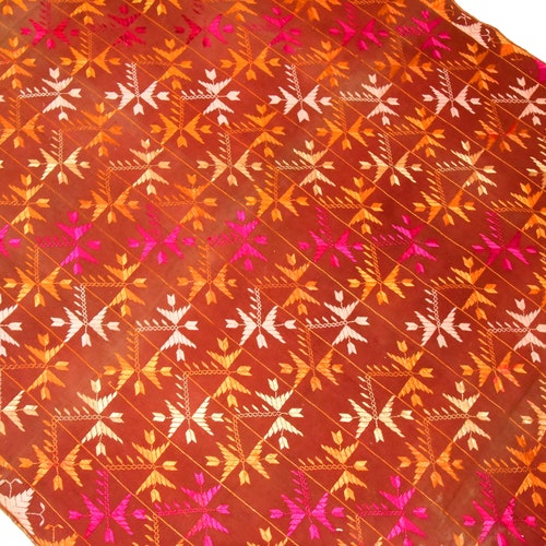 Authentic Vintage Indian Very shops Old From Punjaba Textile Bagh Needle Point Stitch Traditional Folk Hand Embroidered Work Phulkari Bagh Shawl L