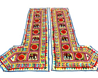 Suspension Murale Rabari Brodée D'Inde - Art Textile Gujrati Vintage, Miroirs, Coton, Occasion