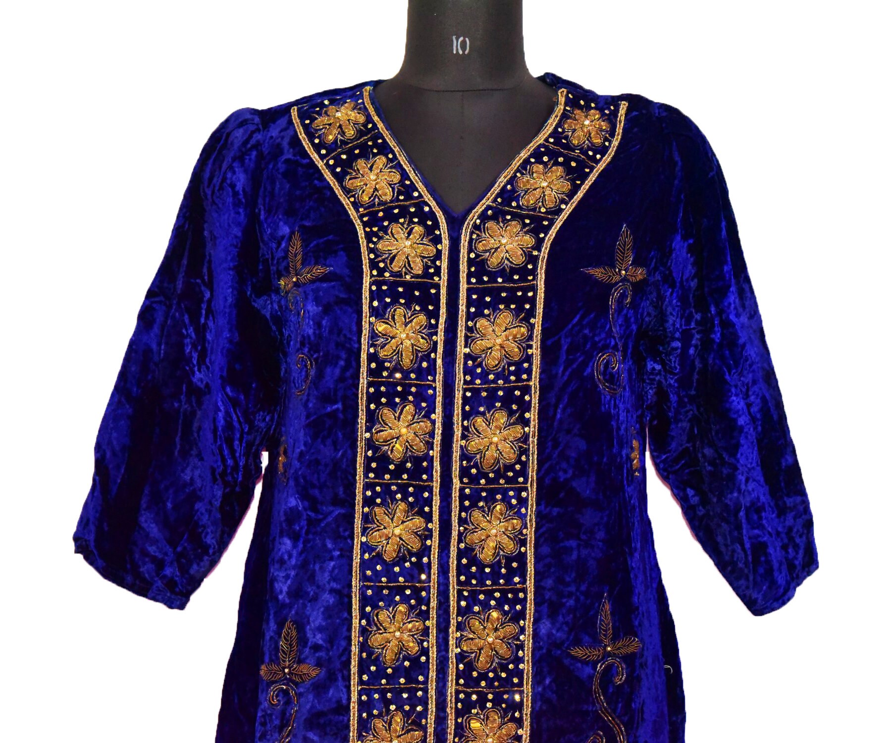 Vintage Velvet Kaftan - Indian Robe - Embroidered Gown - Royal Blue ...