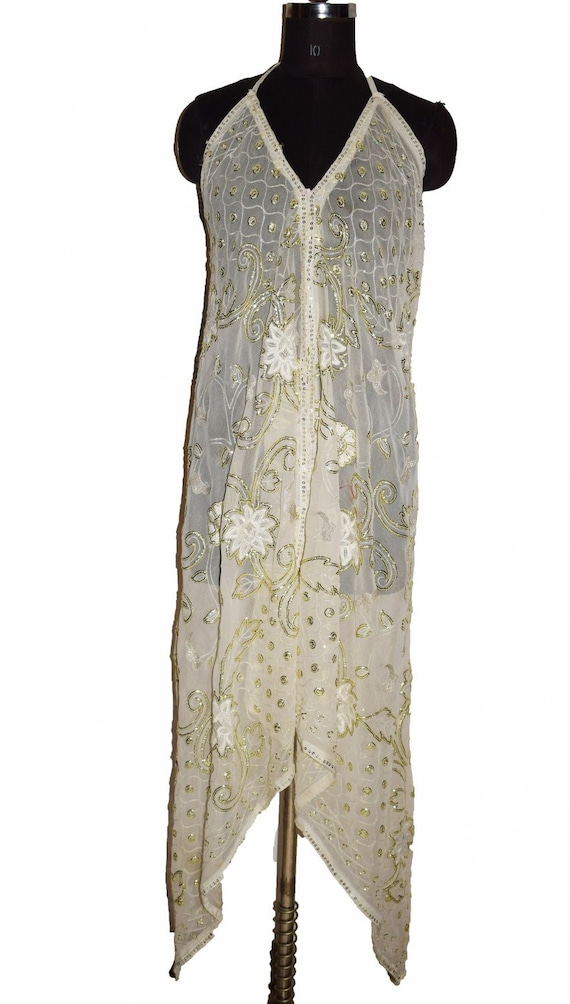 Embroidery Hand Work Bell Sleeves Boho Printed Maxi Dress - Midnight Lace
