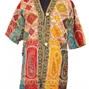 Antique /Old /Indian /Kashmiri /Paisley /Vintage /Jacket /Cashmere /Beautiful /Boho /Ethnic/Pure Wool/Stitching/Romantic/Long/Rainbow/Jacket