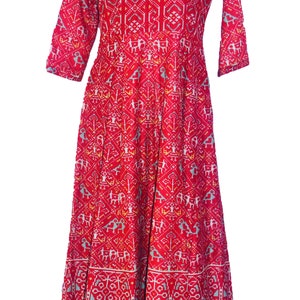 Old Antique Vinatge Indian Gujarati Beautiful Ethnic Patola Printed Very Big Kurta Top 100% Pure Cotton Ethnic Tunic Made Of Sari Long Kurta
