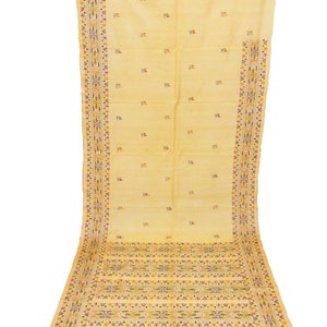Authentic Beautiful Vintage Indian Kantha West Bengal Saree Old Pure Silk Saree Textile Hand Multi Embroidery Thread Work Sarong Fabric Sari