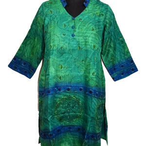 Antique Vintage Indian West Bengal Kantha Kurta Top Lucknow Beautiful Flowers Handmade Loaded Embroidery Work Old 101% Pure Silk Tunic Kurta