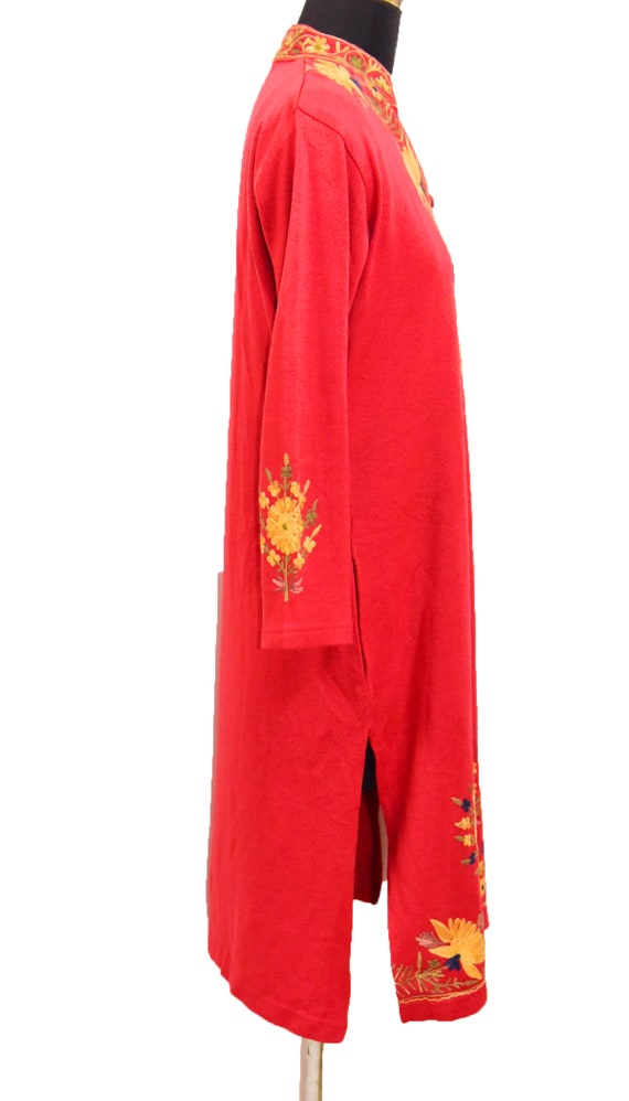 Ethnic Indian Kashmiri Vintage Long Red Dress Cas… - image 2