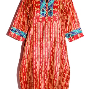 Ethnic Vinatge Indian Beautiful Flower Printed Long Kurta Top Lucknow Vintage Phulkari Embroidery 100% Pure Silk Indian Ethnic Tunic Kurta