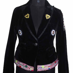 Antique Vintage Banjara Pakistan Rabari Kuchi ,Traditional Rajasthani Hand Beaded Embroidered Mirror Work Wholesaler Of Black Vest Jacket