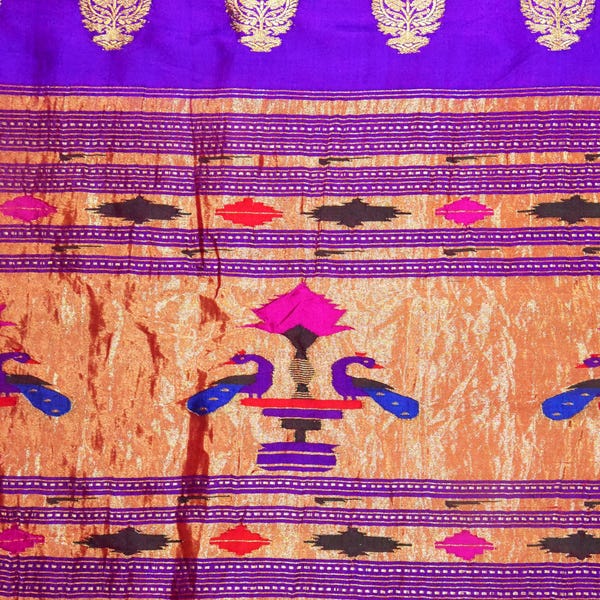 Vintage Indian Maharashtra Paithani Silk Saree, Party Wear Sari, Zari Work Used Sari, Women Wear Saree, 5 Yard Vintage Banarasi Loose Fabric
