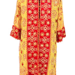 Amazing Vintage Boho Indian Jacket Kaftan Jacket Venice Heavy Beaded Embroidered Work Kimono Embellished Evening Open Cream & Red Jacket